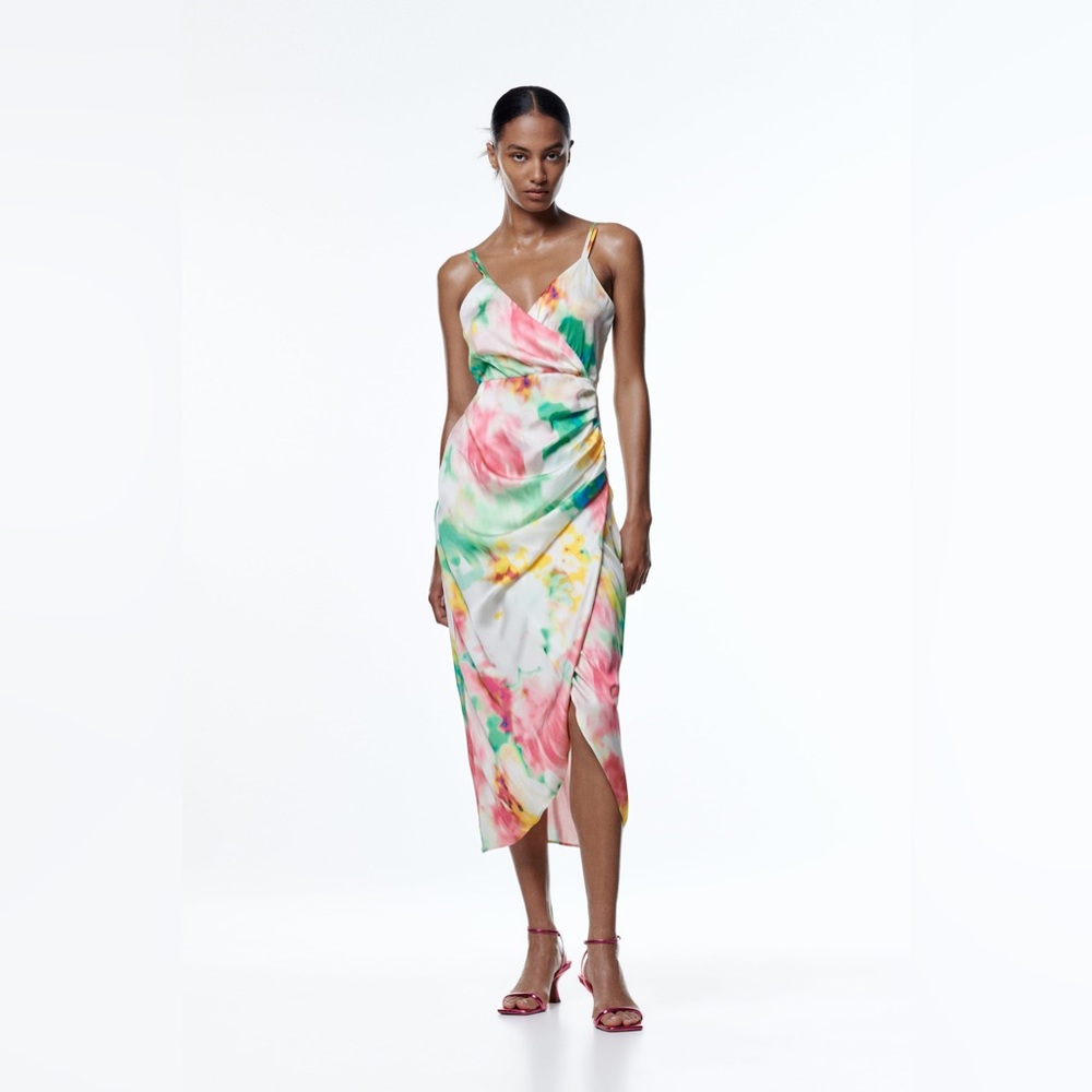 ZARA - SATIN EFFECT PRINT DRESS